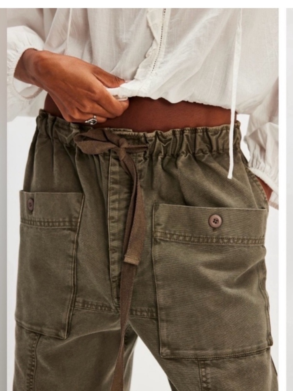 Free People River Stone Drawstring Cargo Joggers with Barrel Legs - Picture 7 of 12